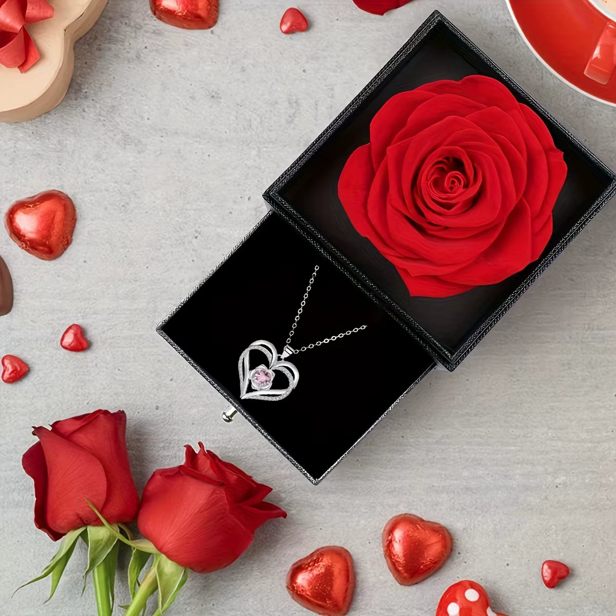 Permanent Rose Gift Box, Love Rose Multi Pendant Necklace,Women'S Simple and Exquisite Jewelry,Gift for Mother,Lover,Best Friend