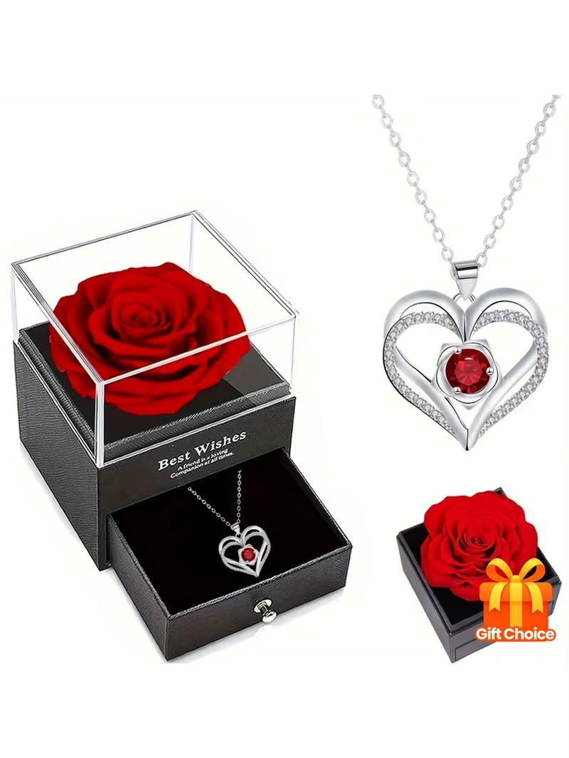 Permanent Rose Gift Box, Love Rose Multi Pendant Necklace,Women'S Simple and Exquisite Jewelry,Gift for Mother,Lover,Best Friend