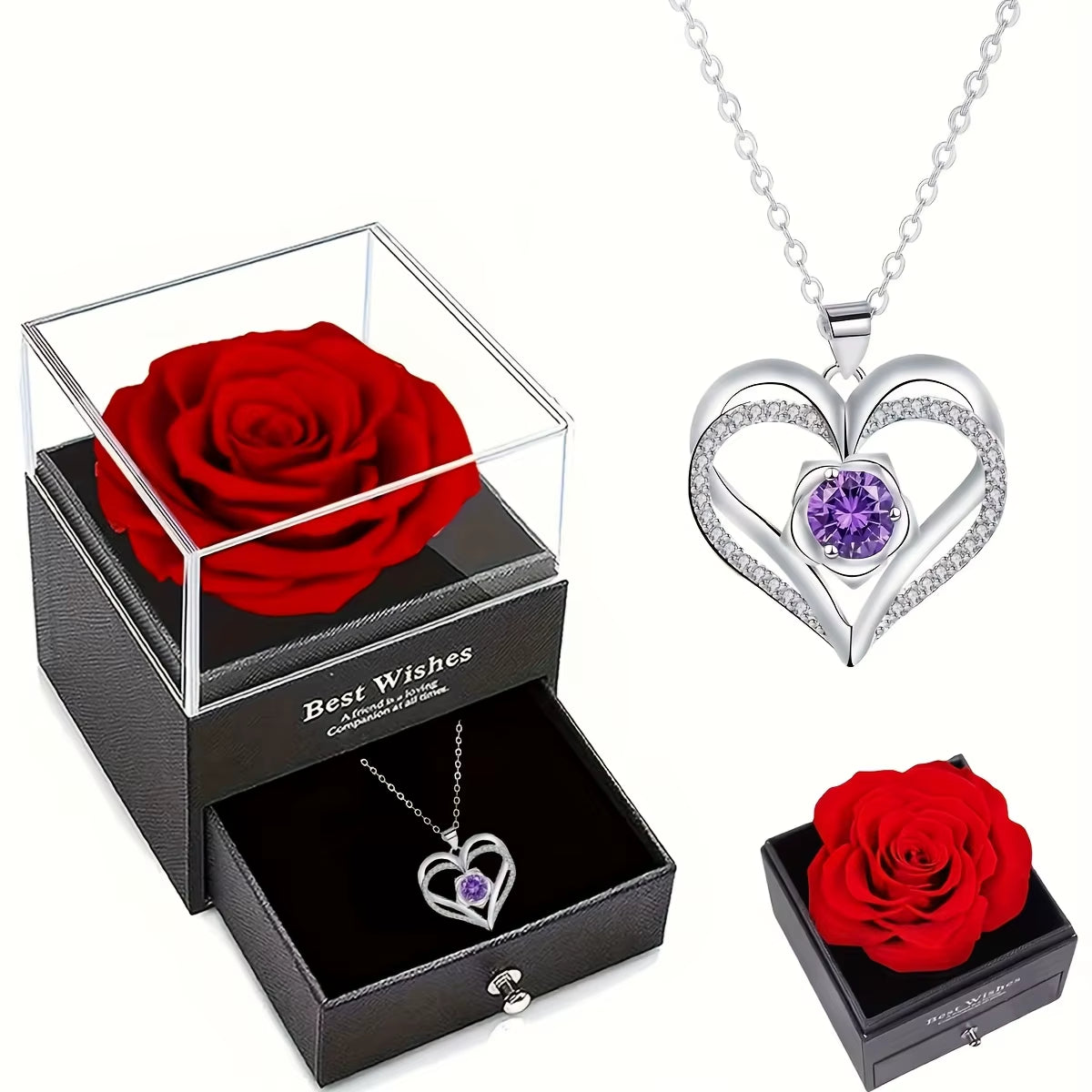 Permanent Rose Gift Box, Love Rose Multi Pendant Necklace,Women'S Simple and Exquisite Jewelry,Gift for Mother,Lover,Best Friend