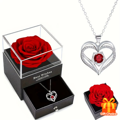 Permanent Rose Gift Box, Love Rose Multi Pendant Necklace,Women'S Simple and Exquisite Jewelry,Gift for Mother,Lover,Best Friend