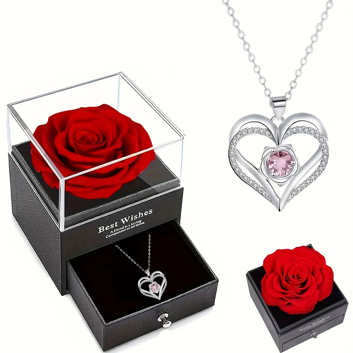 Permanent Rose Gift Box, Love Rose Multi Pendant Necklace,Women'S Simple and Exquisite Jewelry,Gift for Mother,Lover,Best Friend